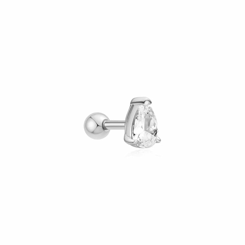 Silver Pear Barbell Single Earring