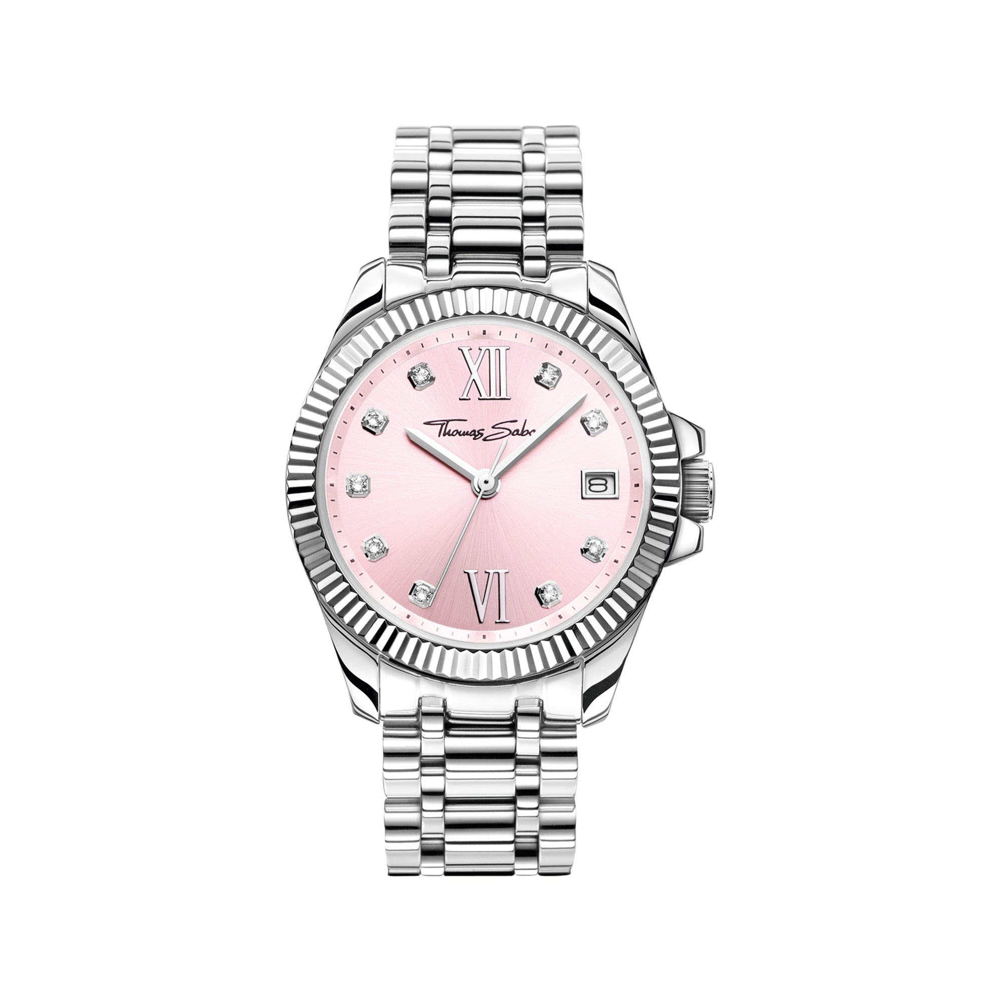 Watch For Women Divine Pink with White Stones Silver-Coloured