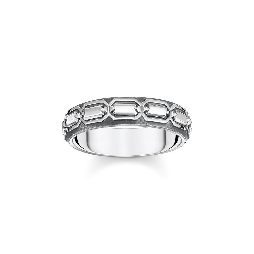 Blackened Silver Ring Crocodile Shell