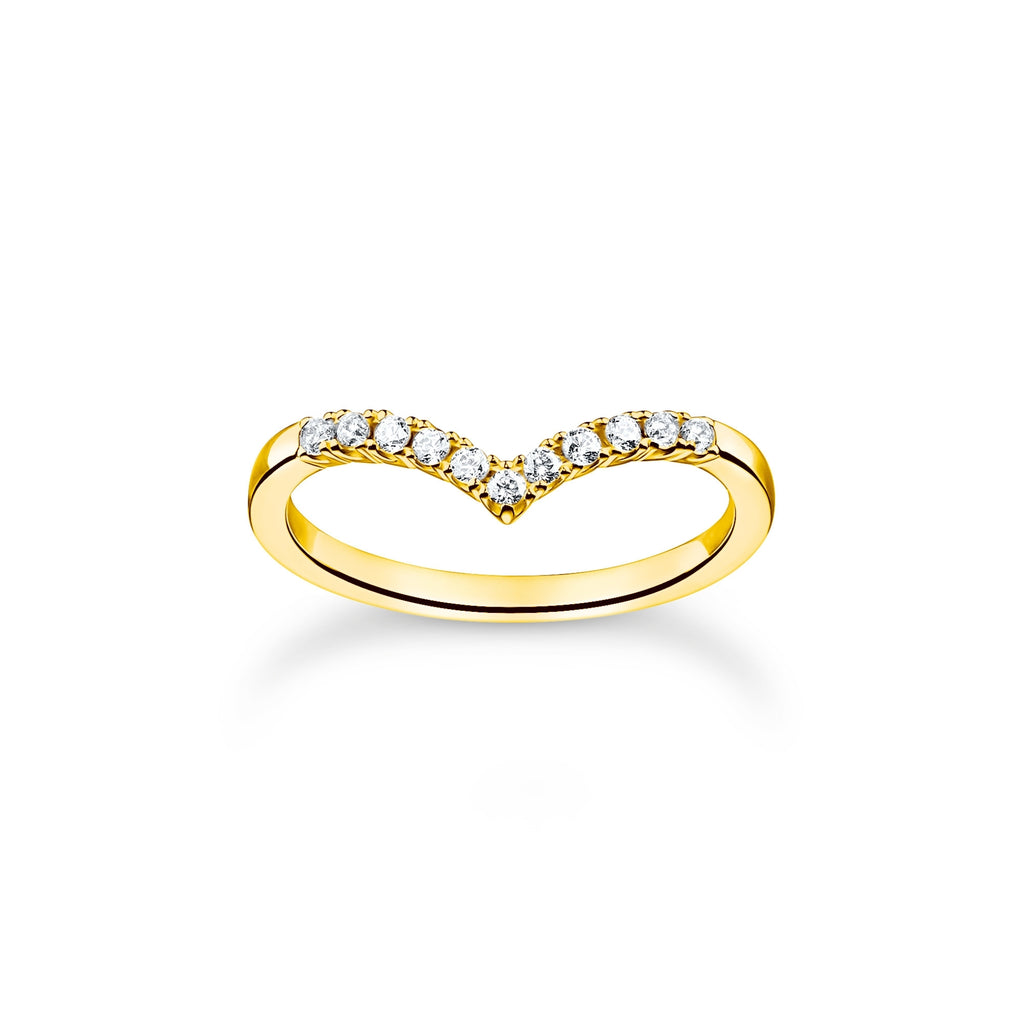 Ring V-Shape with White Stones Gold