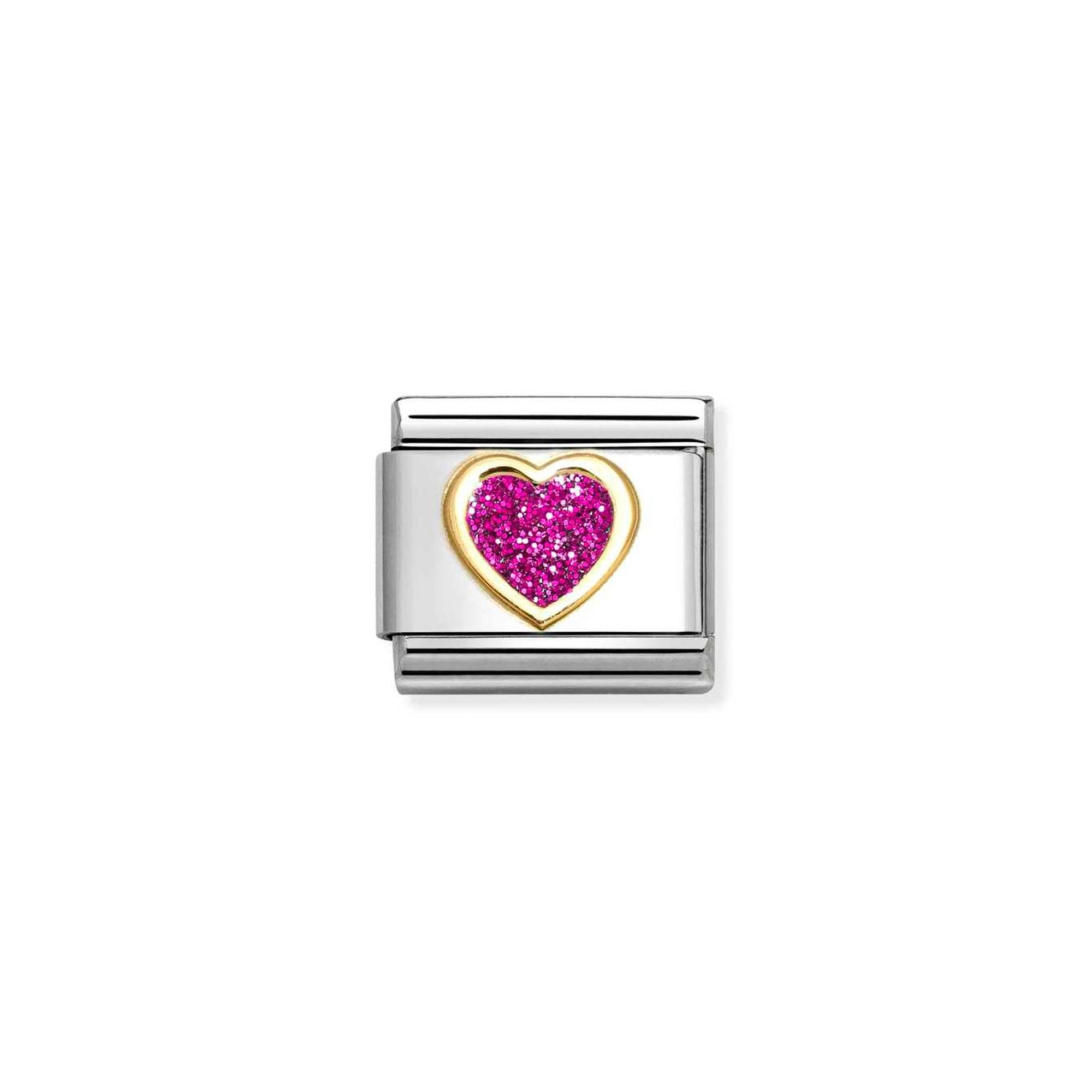 Composable Classic GLITTER SYMBOLS in steel, enamel and 18k gold FUCHSIA heart