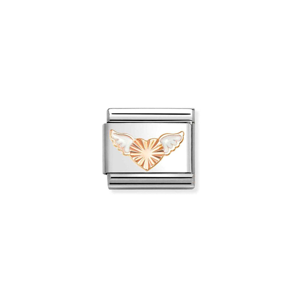 Composable Classic SYMBOLS steel, enamel and 9k rose gold White wings diamond heart
