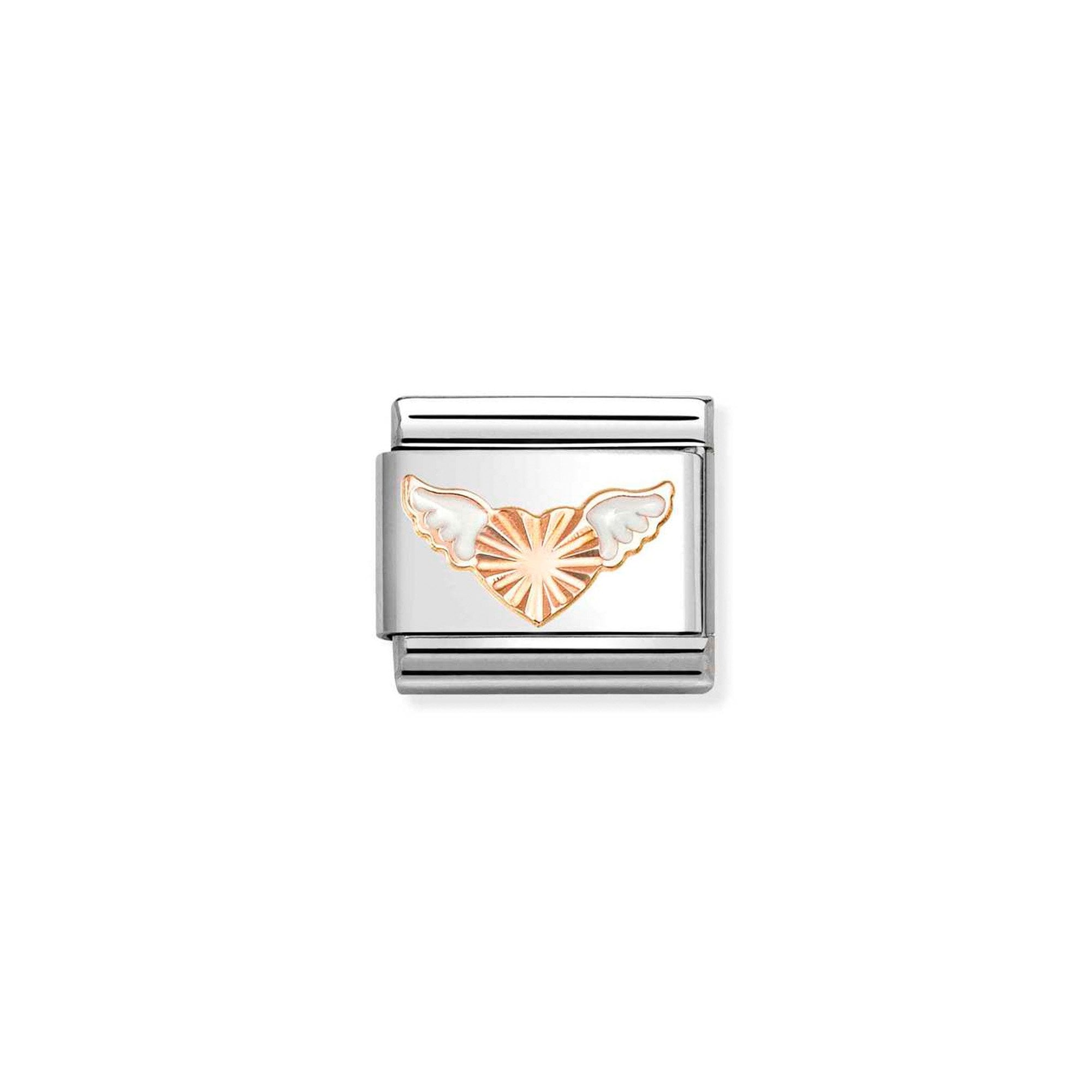 Composable Classic SYMBOLS steel, enamel and 9k rose gold White wings diamond heart