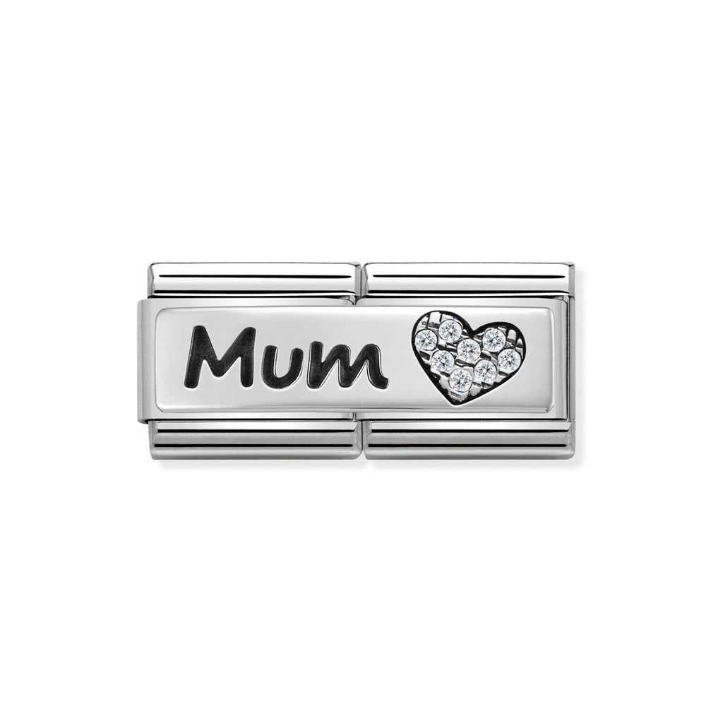 Composable DOUBLE Classic SYMBOLS steel Cub zircon and 925 sterling silver Mum And Heart