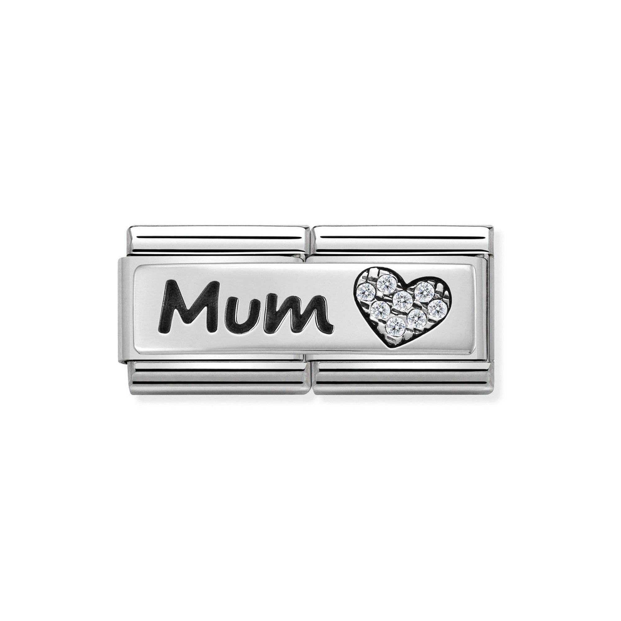 Composable DOUBLE Classic SYMBOLS steel Cub zircon and 925 sterling silver Mum And Heart