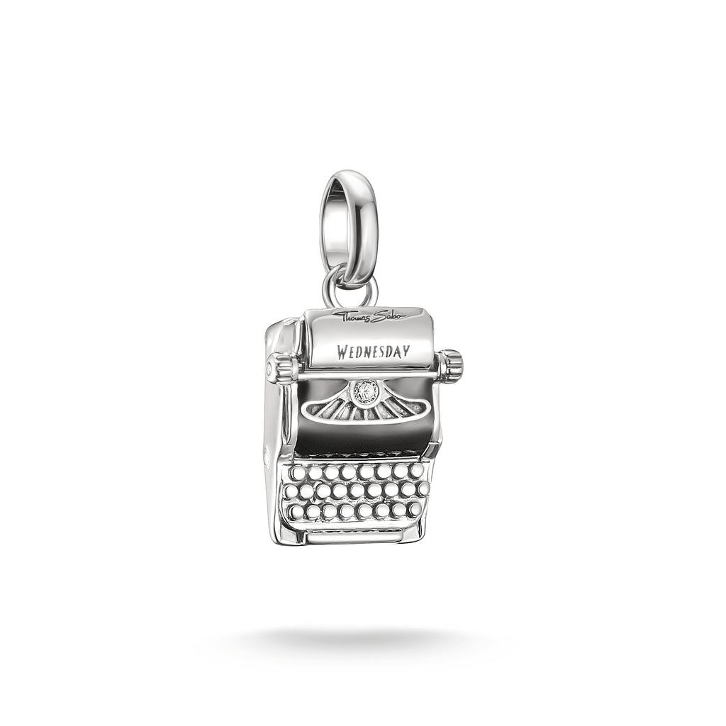 Silver Charm Pendant Typewriter Wednesday Zirconia Connect