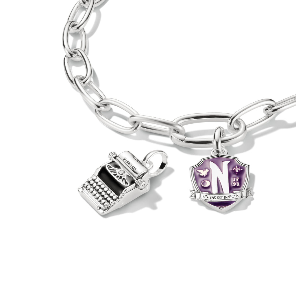 Silver Charm Pendant Typewriter Wednesday Zirconia Connect