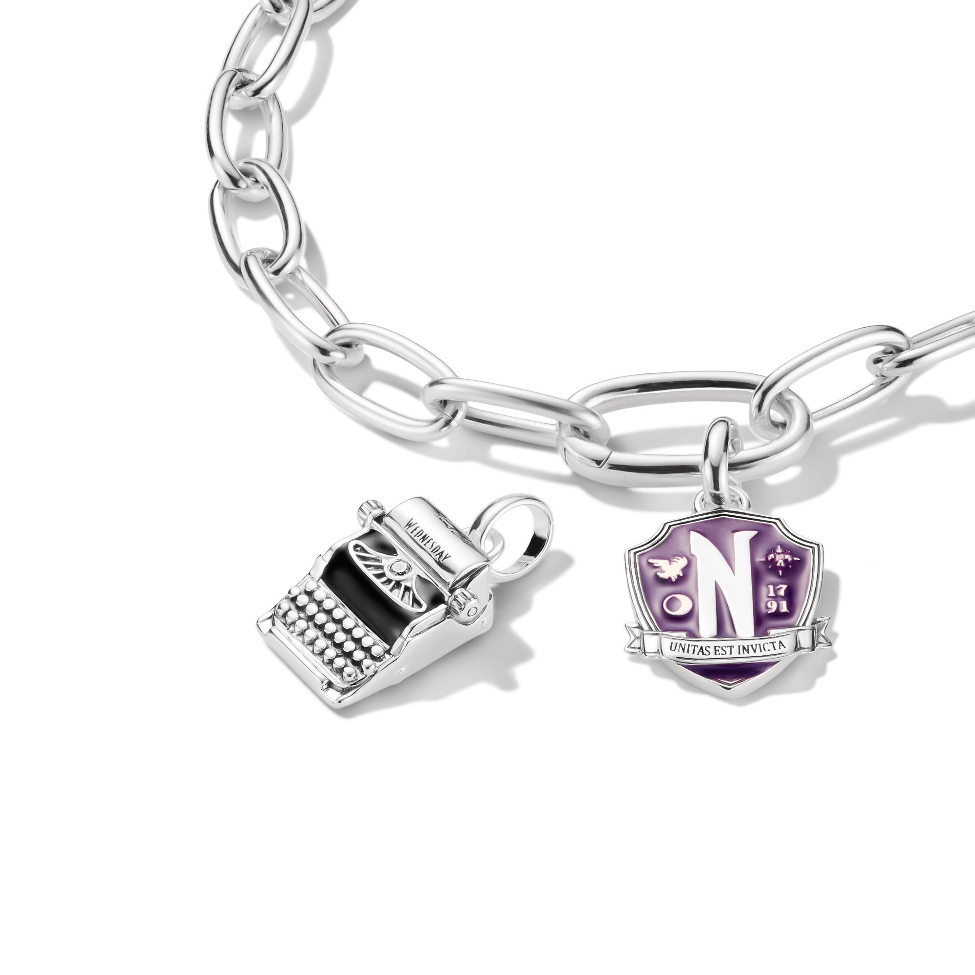 Silver Charm Pendant Typewriter Wednesday Zirconia Connect