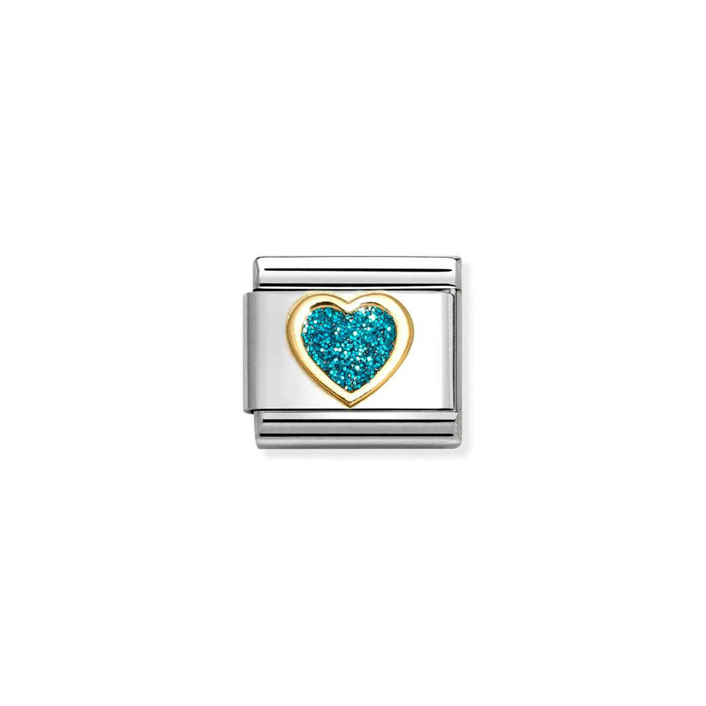 Composable Classic GLITTER SYMBOLS in steel, enamel and 18k gold LIGHT BLUE heart