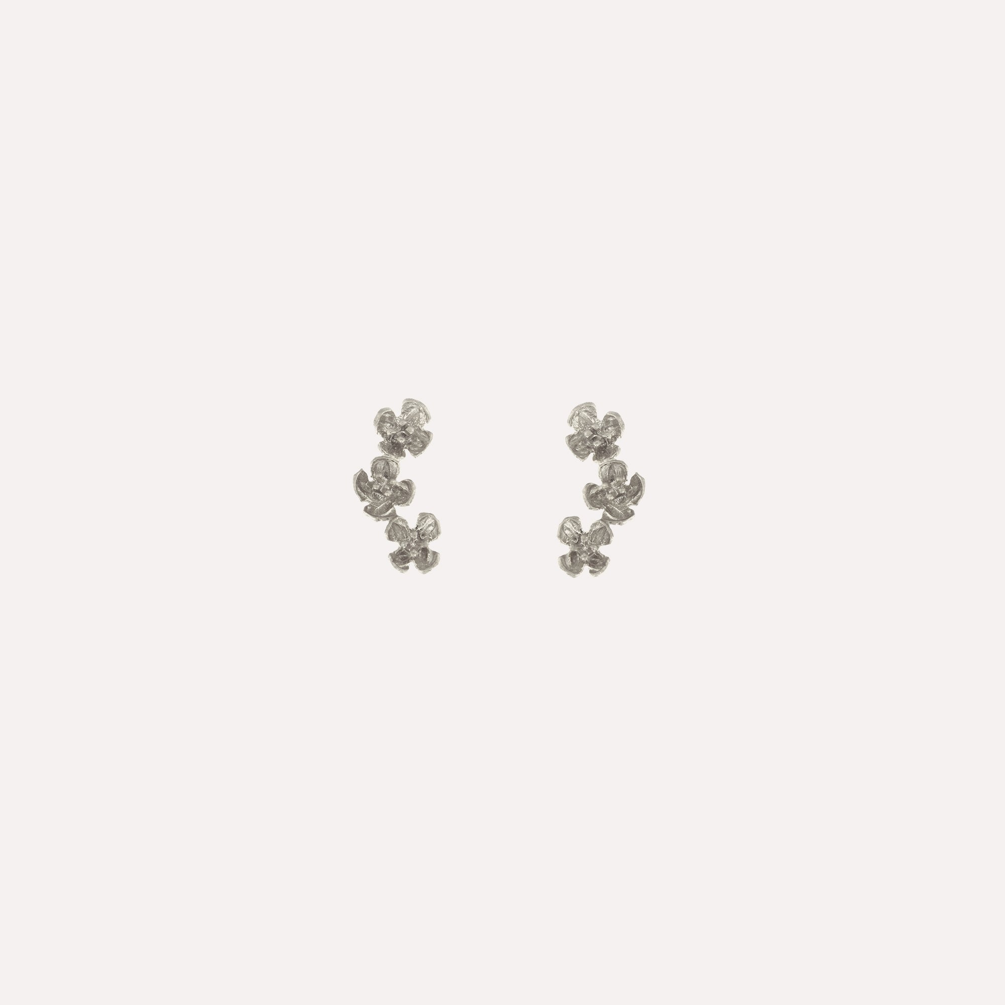 Flower Cuff Earrings - Silver