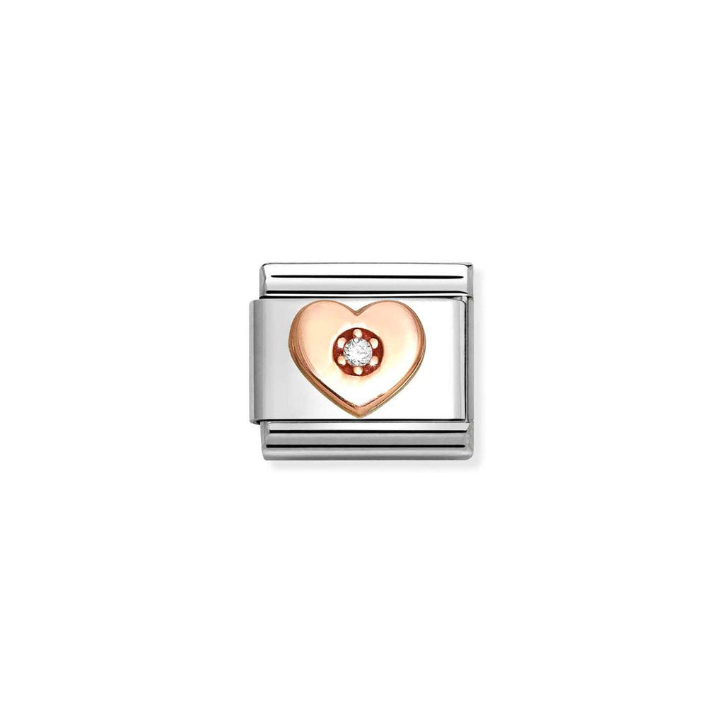 Charm, Composable Link, Rose Gold with CZ White Heart