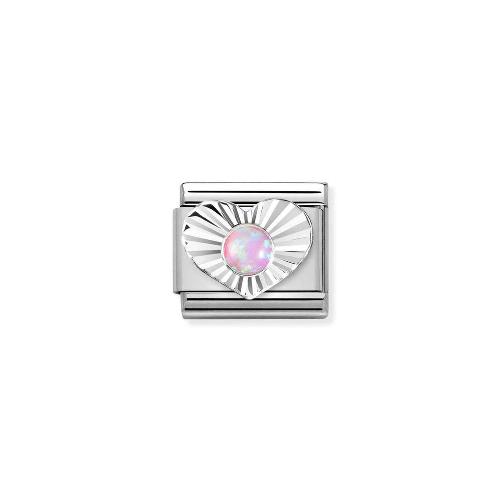 Composable Classic STONES, steel, etching details HEART 925 sterling silver PINK OPAL