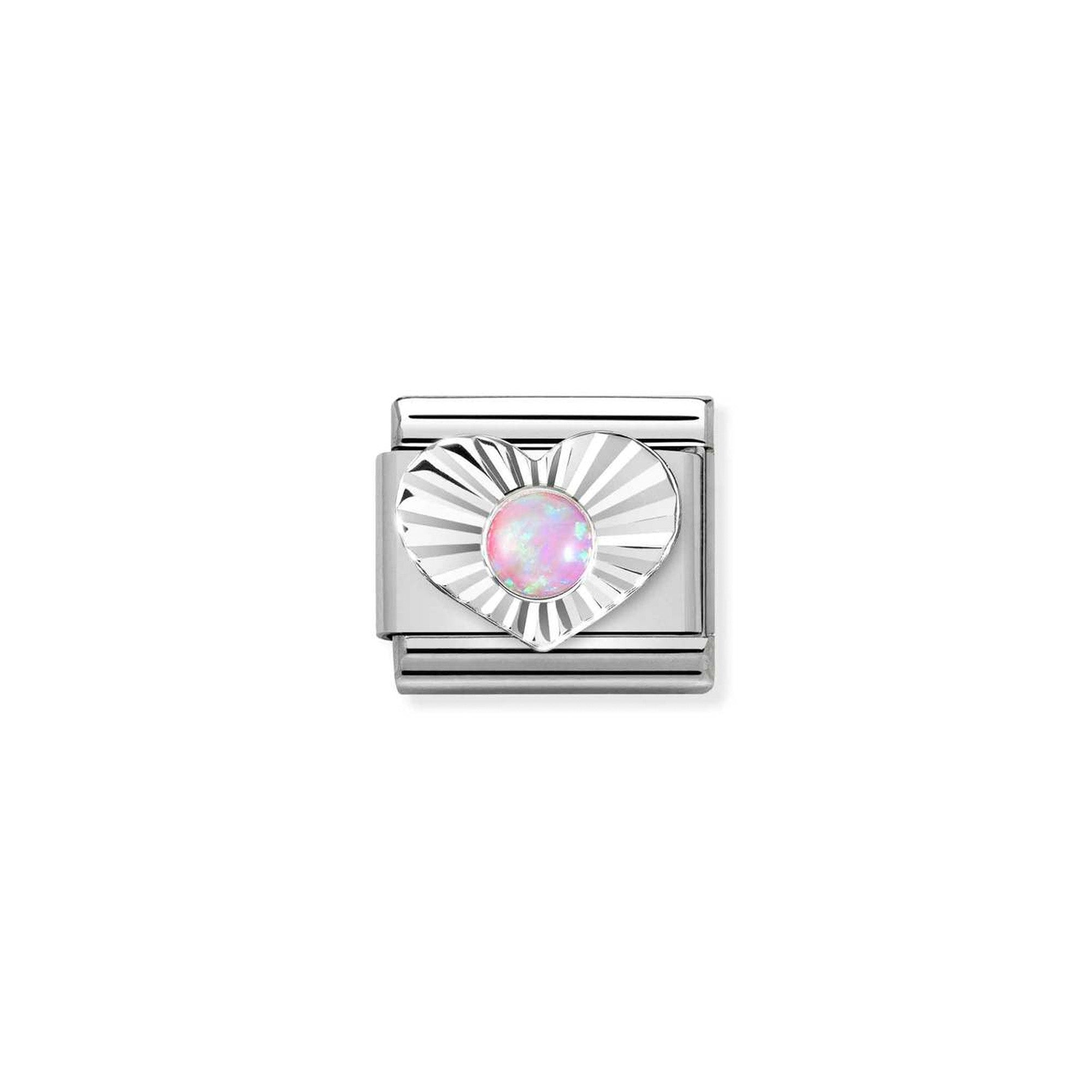 Composable Classic STONES, steel, etching details HEART 925 sterling silver PINK OPAL