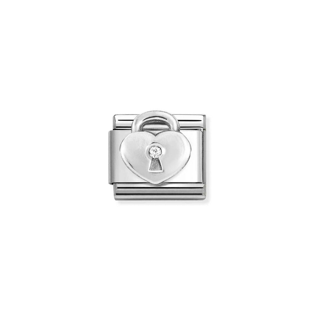 Composable CL  symbols stainless steel , 925 sterling silver, and Cubic zirconia WHITE padlock