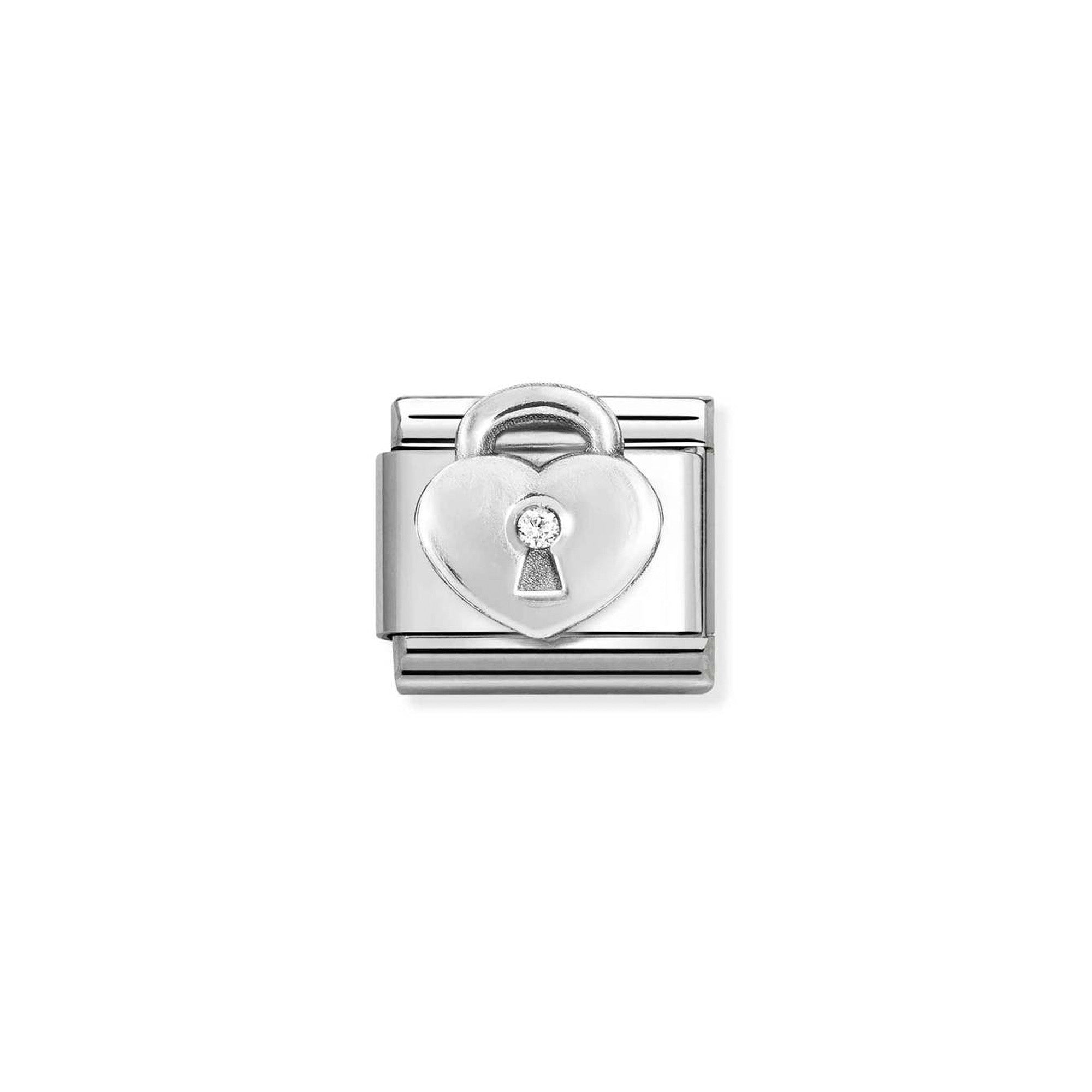 Composable CL  symbols stainless steel , 925 sterling silver, and Cubic zirconia WHITE padlock