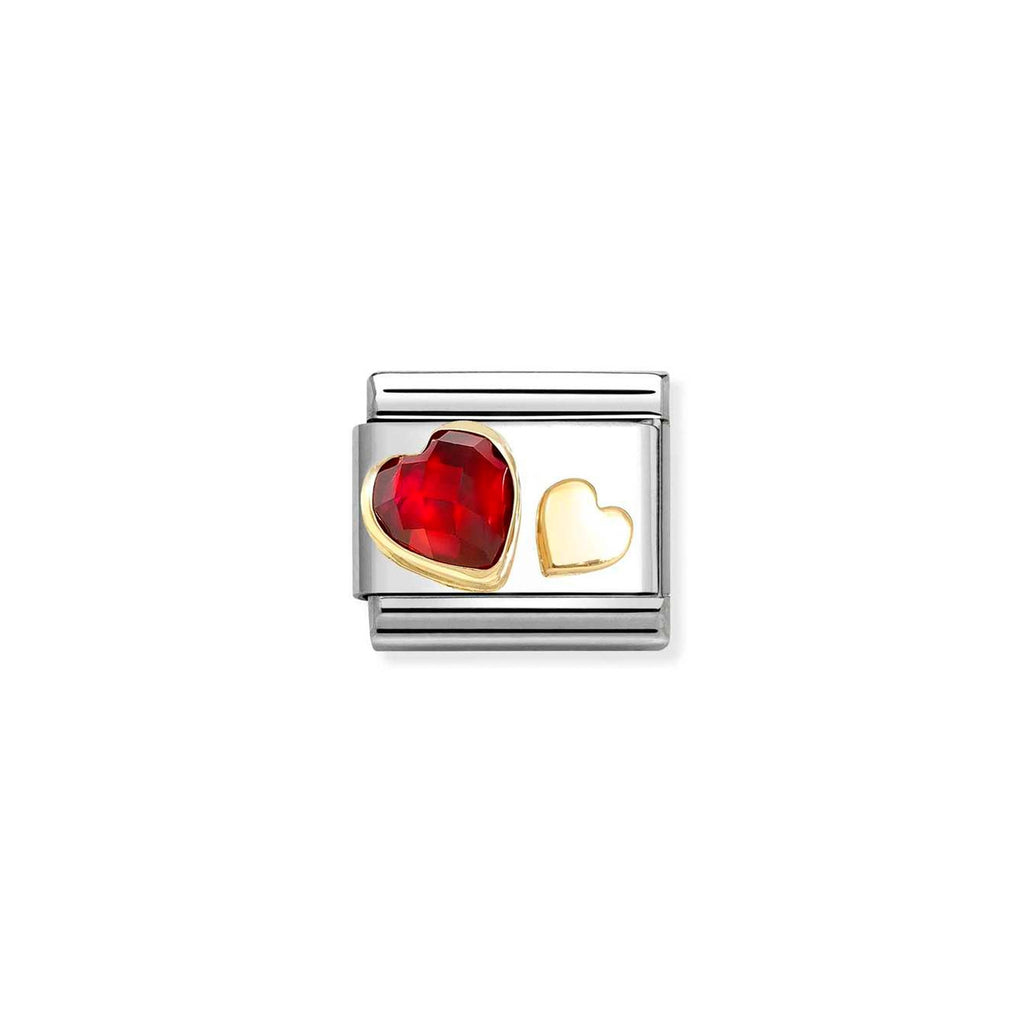 Comp. Classic C.Z. FACETED with SYMBOLS steel, 18k gold Red heart