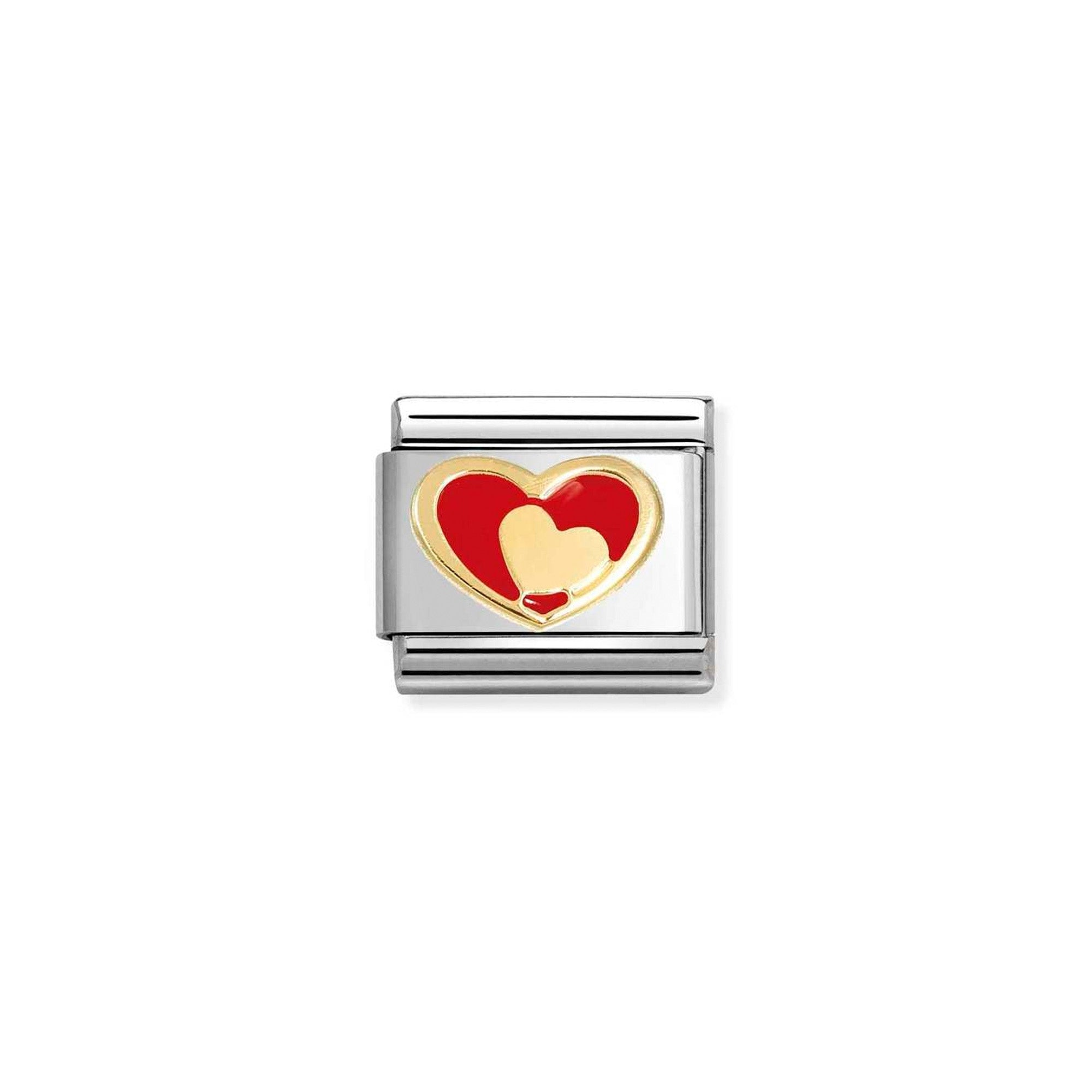 Composable Classic LOVE 2 stainless steel, enamel and 18k gold Heart in heart RED