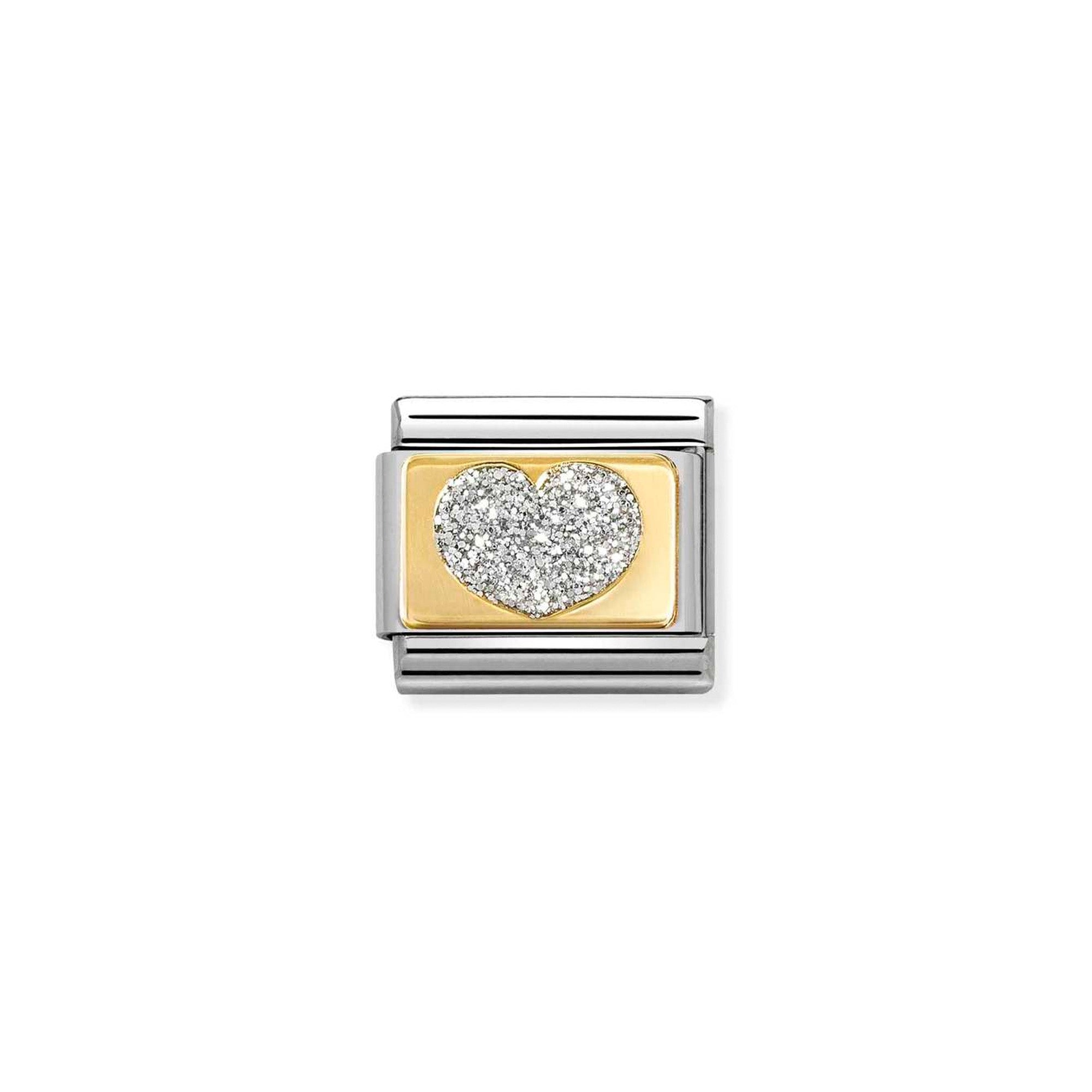 Composable Classic GLITTER PLATES in steel, enamel and 18k gold SILVER heart