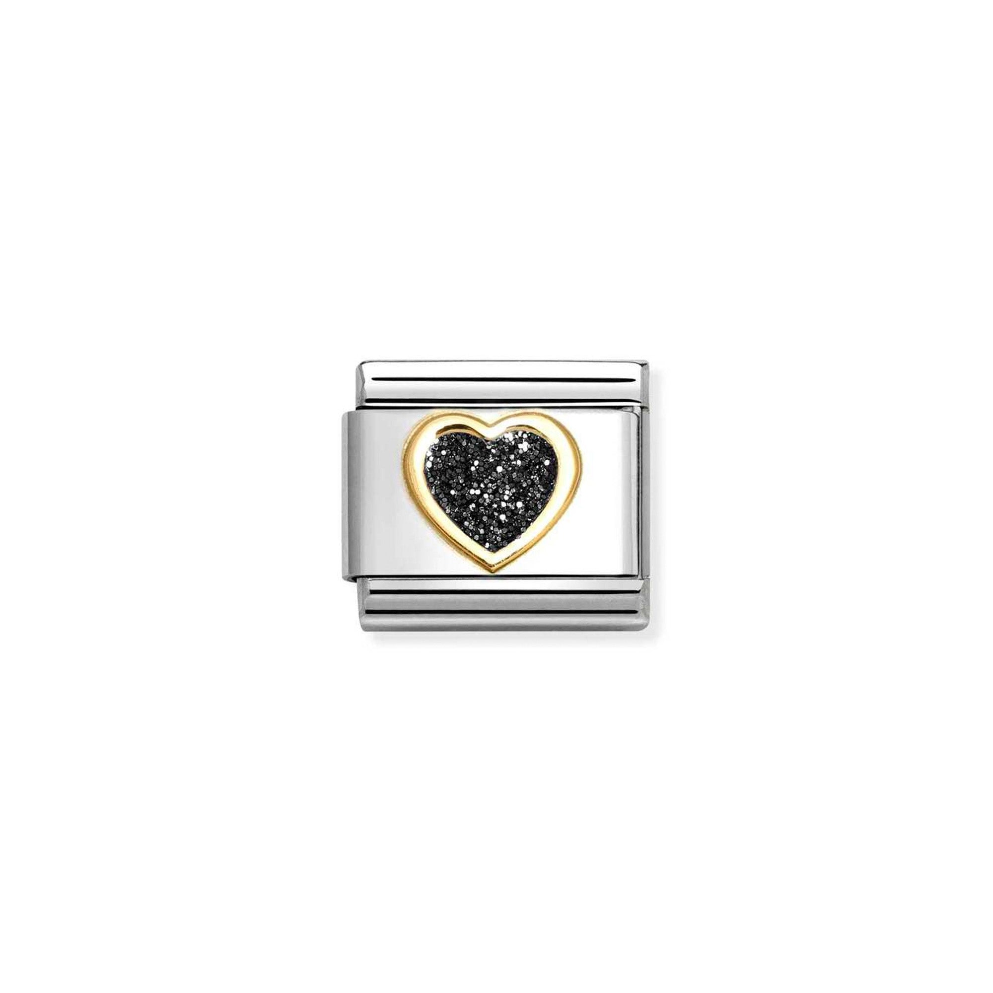 Composable Classic GLITTER SYMBOLS in steel, enamel and 18k gold BLACK Heart