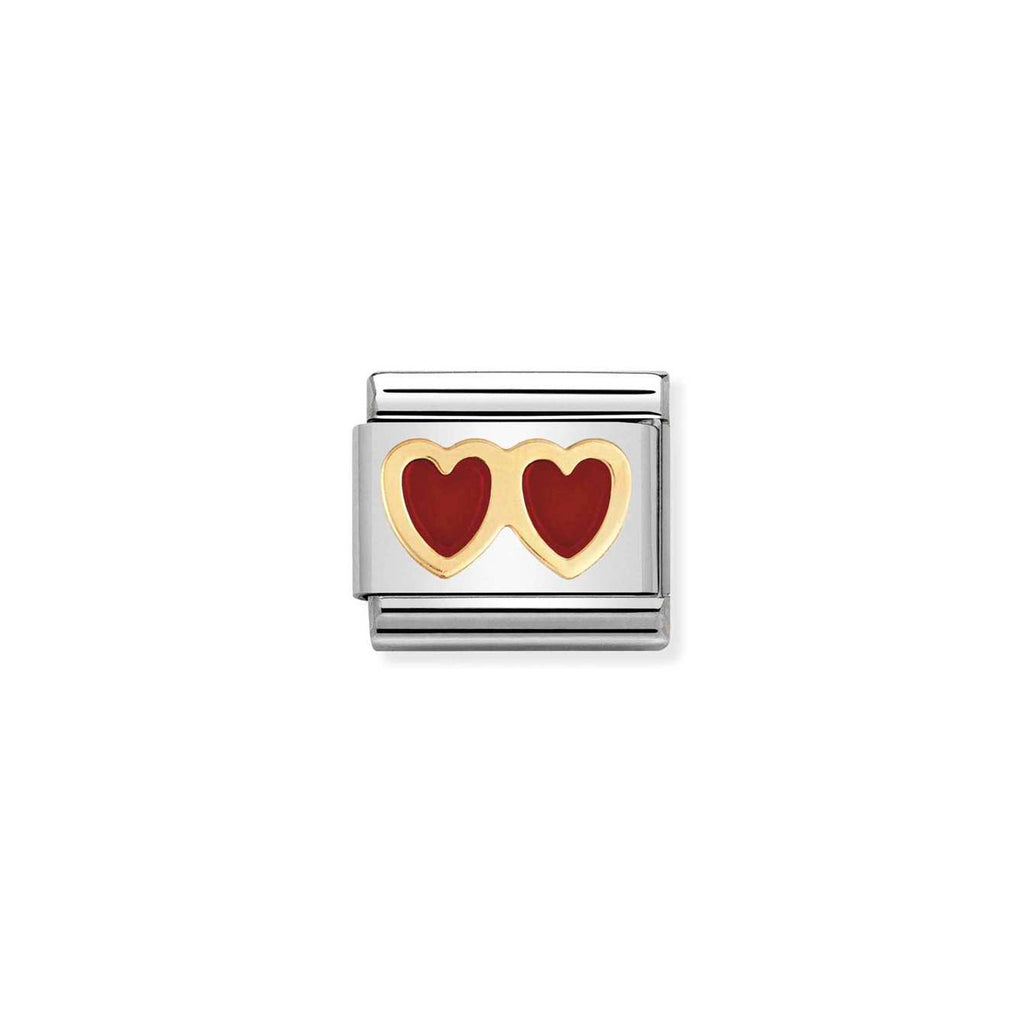 COMPOSABLE Classic LOVE in stainless steel with enamel and 18k gold Red double heart