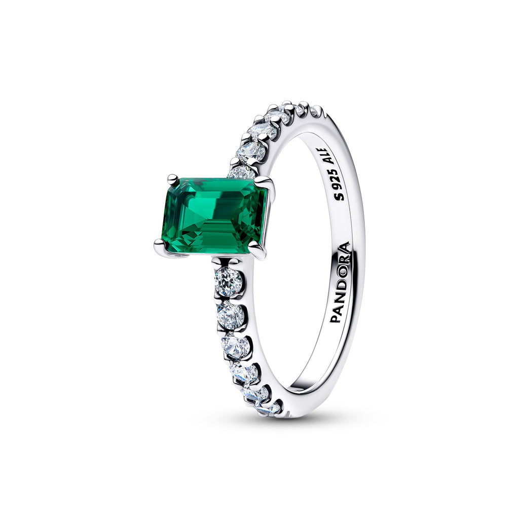 Rectangular Sparkling Green Halo Ring