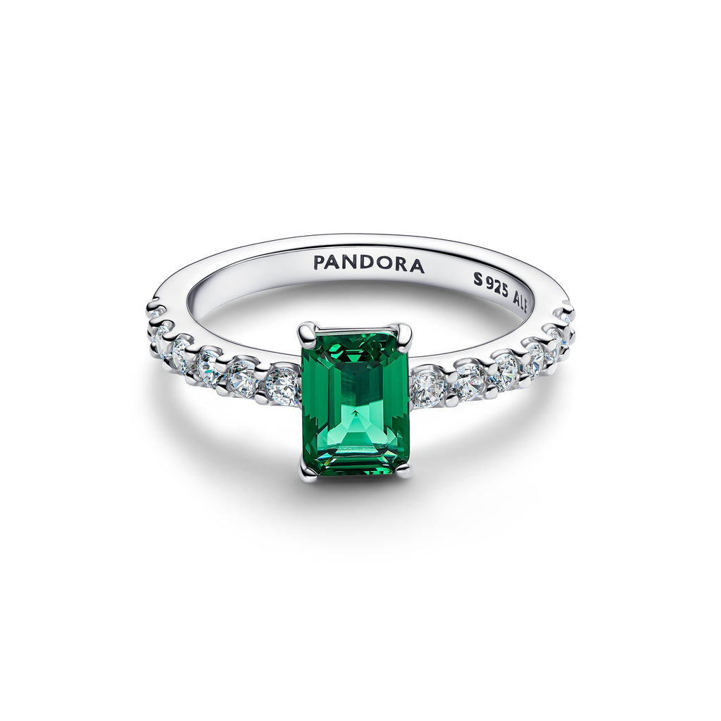 Rectangular Sparkling Green Halo Ring