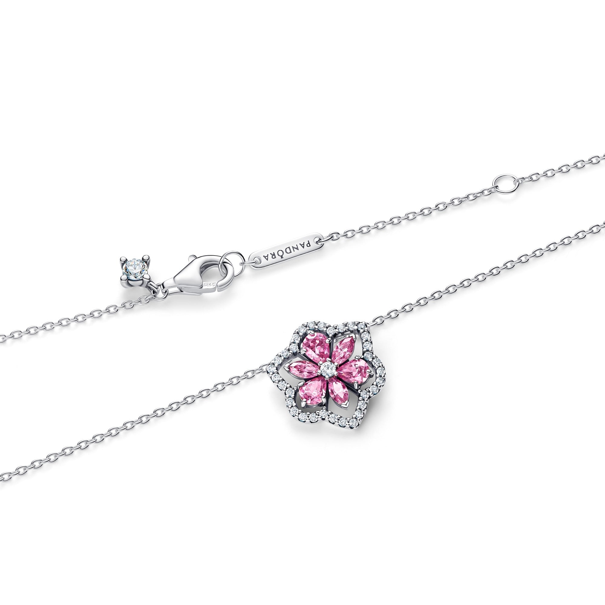 Herbarium Sparkling Pink Flower Pendant Necklace