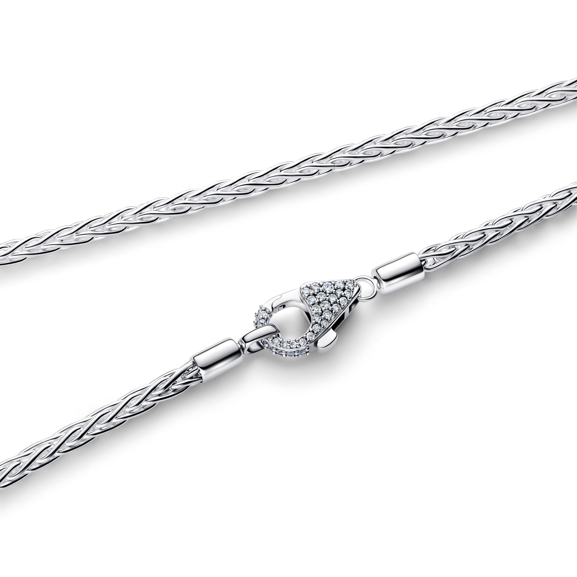 Pavé Clasp Foxtail Chain Charm Necklace