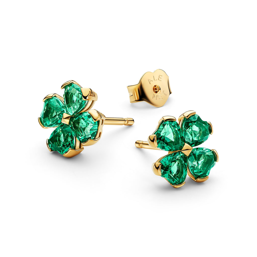 Green Lucky Clover Stud Earrings