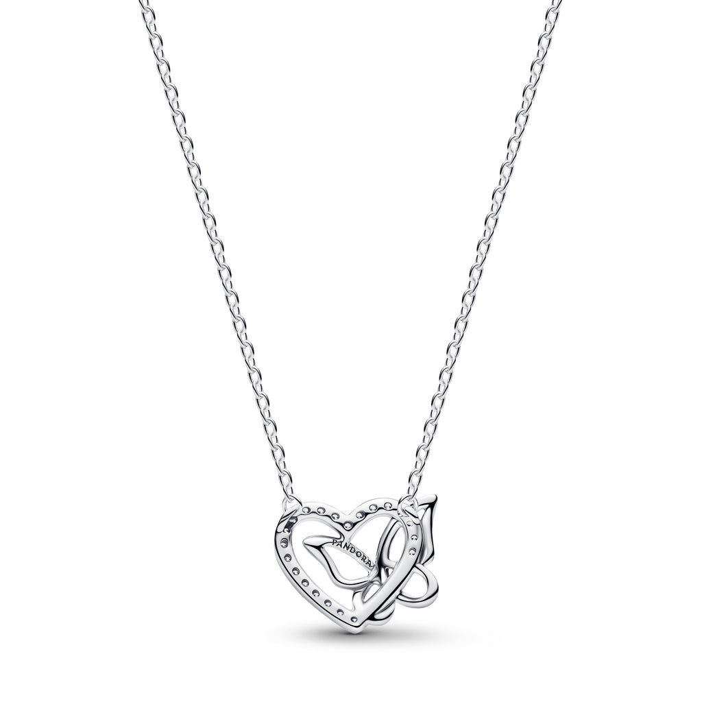 Entwined Heart & Butterfly Pendant Necklace