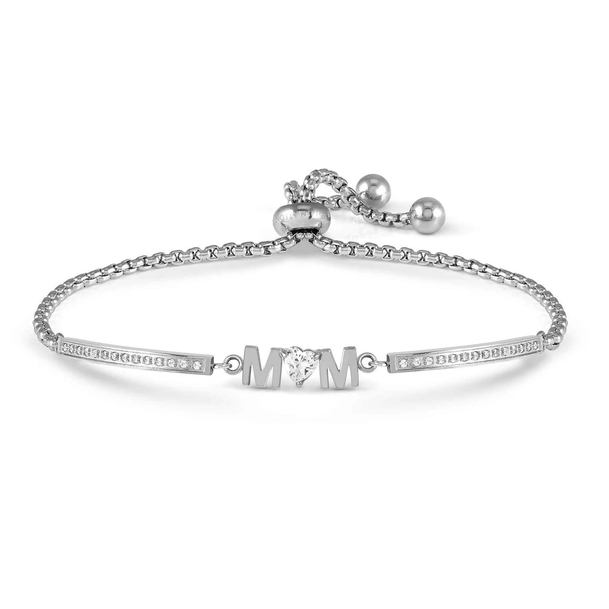 MILLELUCI ed. FAMILY bracelet in stainless steel and cubic zirconia (WRITINGS) MUM