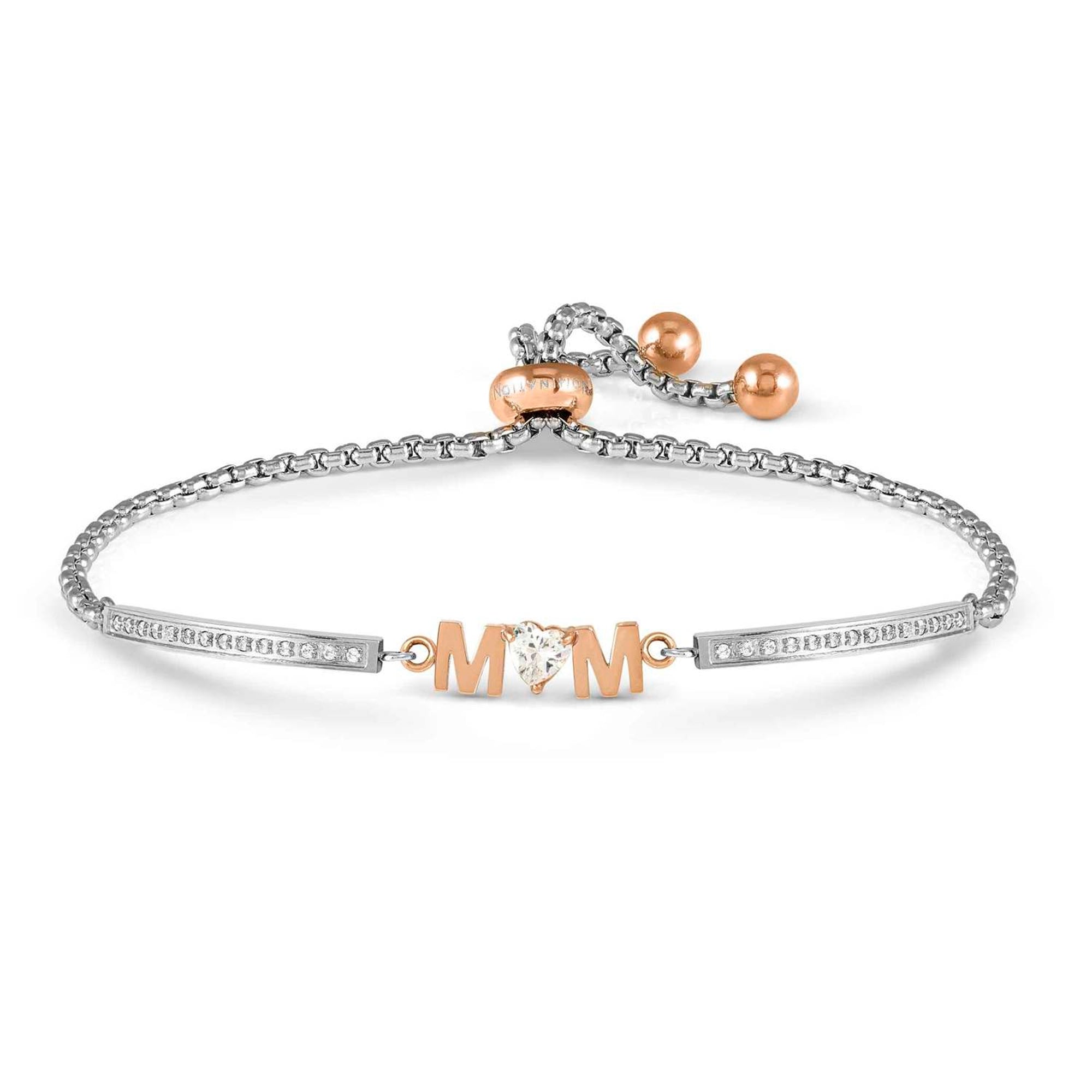 MILLELUCI ed. FAMILY bracelet in stainless steel and cubic zirconia (ROSE GOLD) MUM