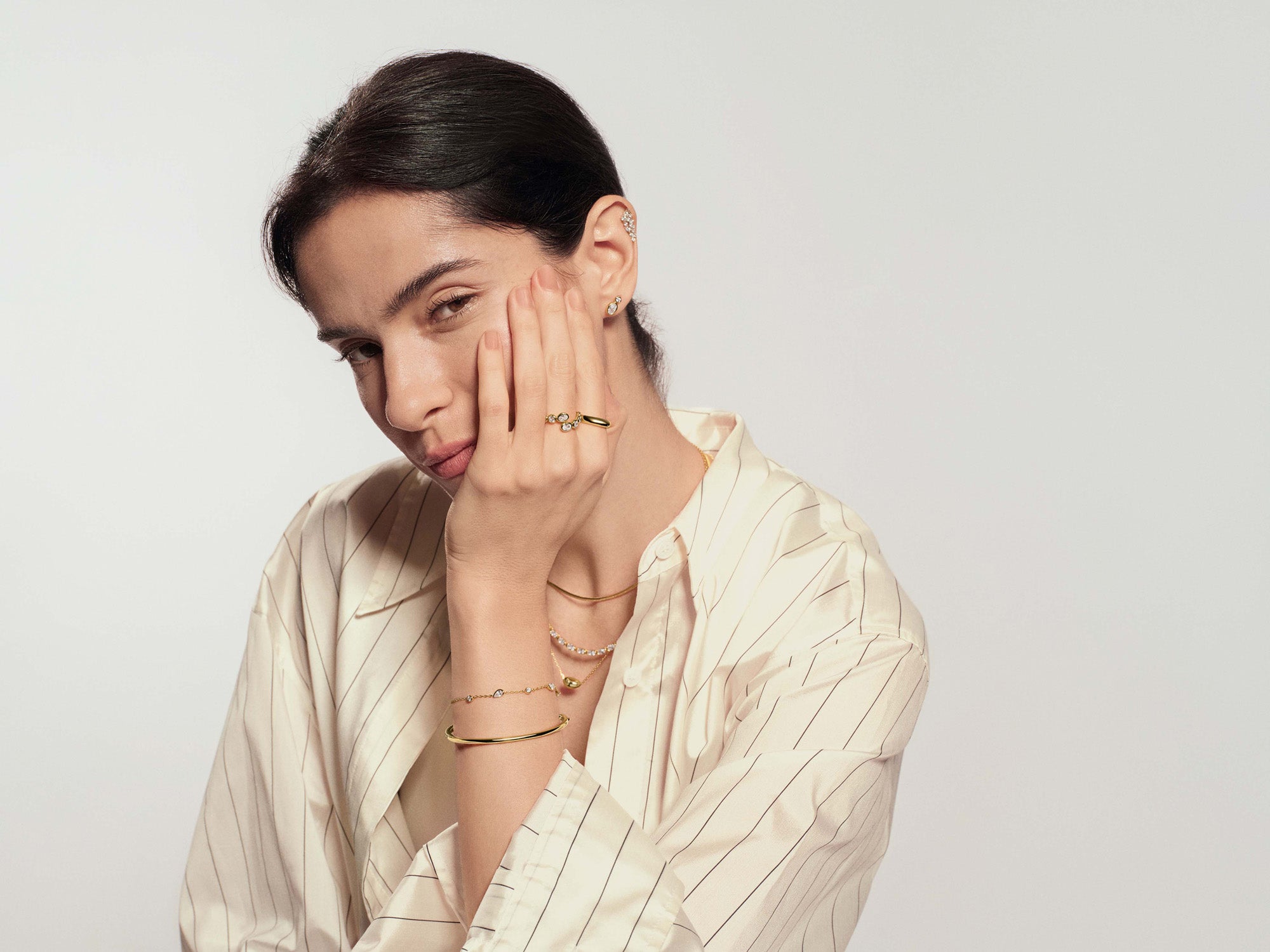Gold Spiral Adjustable Ring – model view