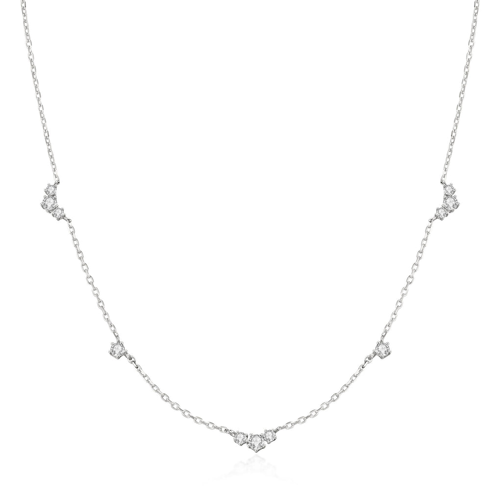 Silver Cluster & Single Station Necklace