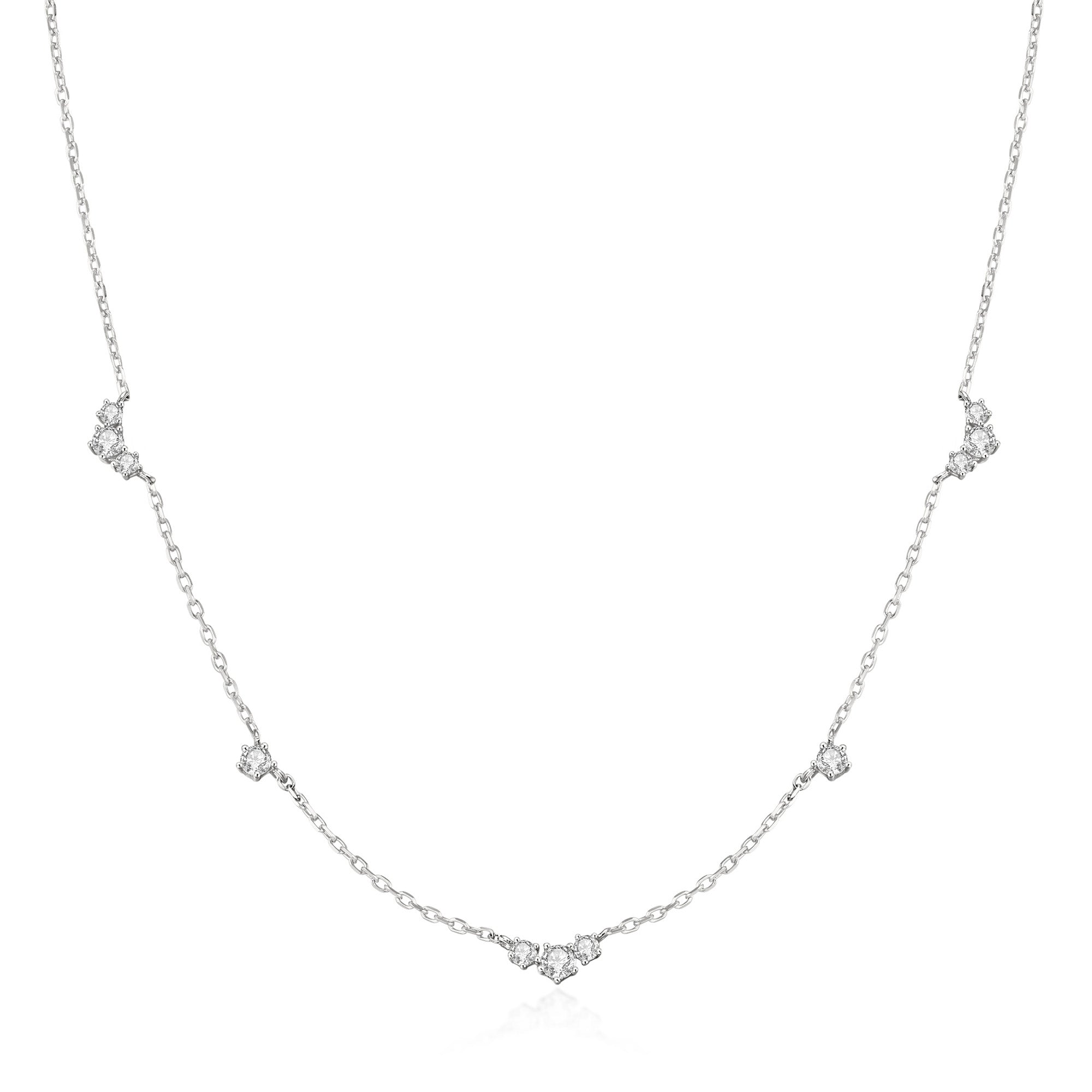 Silver Cluster & Single Station Necklace