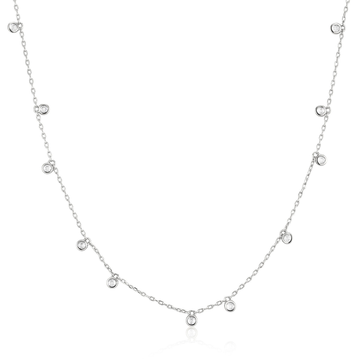 Silver Bezel-Set Droplet Station Necklace