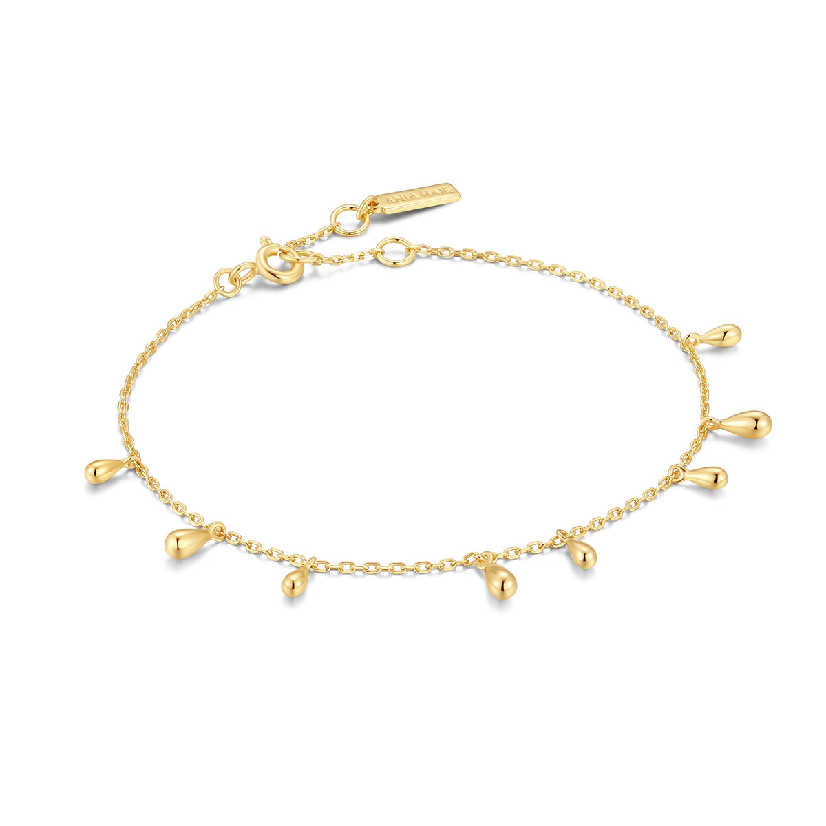 Gold Polished Teardrop Dangle Station Bracelet