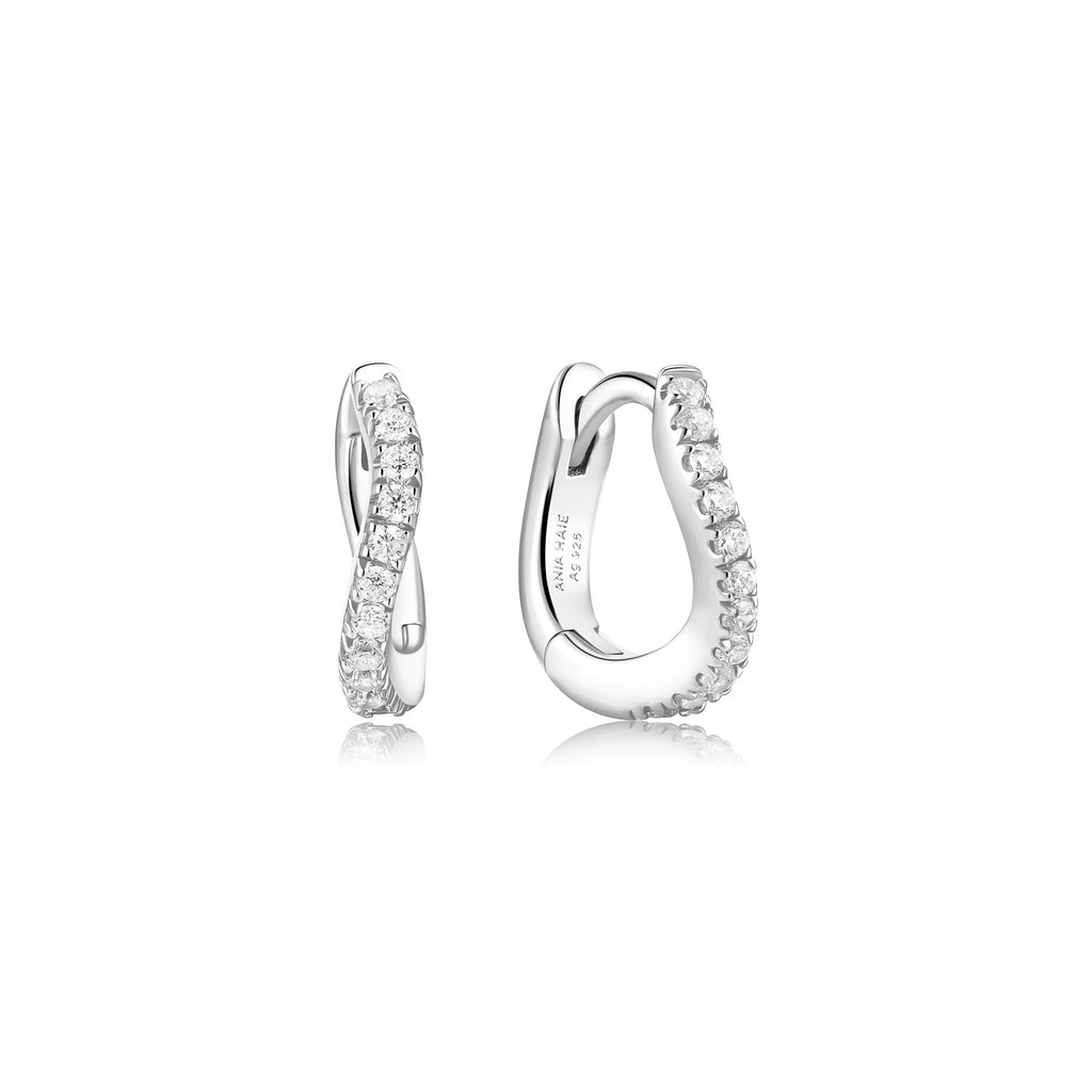 Silver Slim Pavé Wave Huggie Hoop Earrings