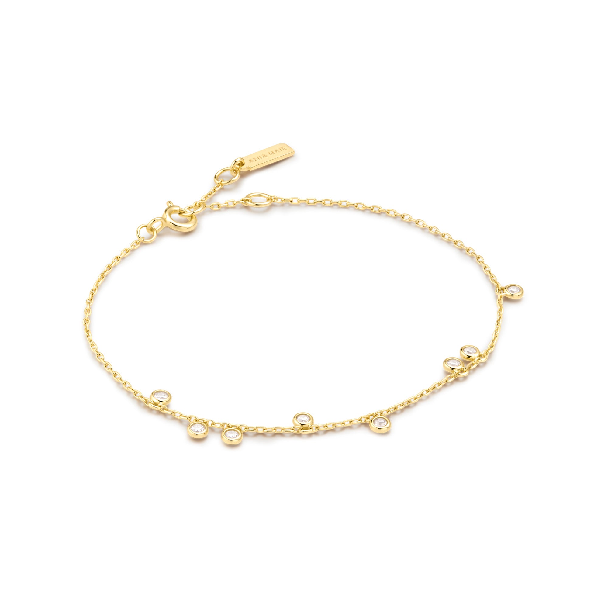 Gold Bezel-Set Droplet Station Bracelet