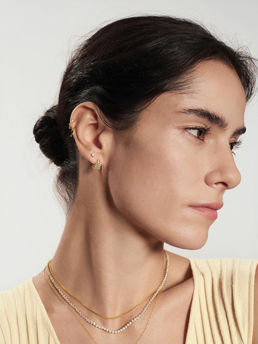 Gold Pavé Openwork Curved Stud Hoop Earrings