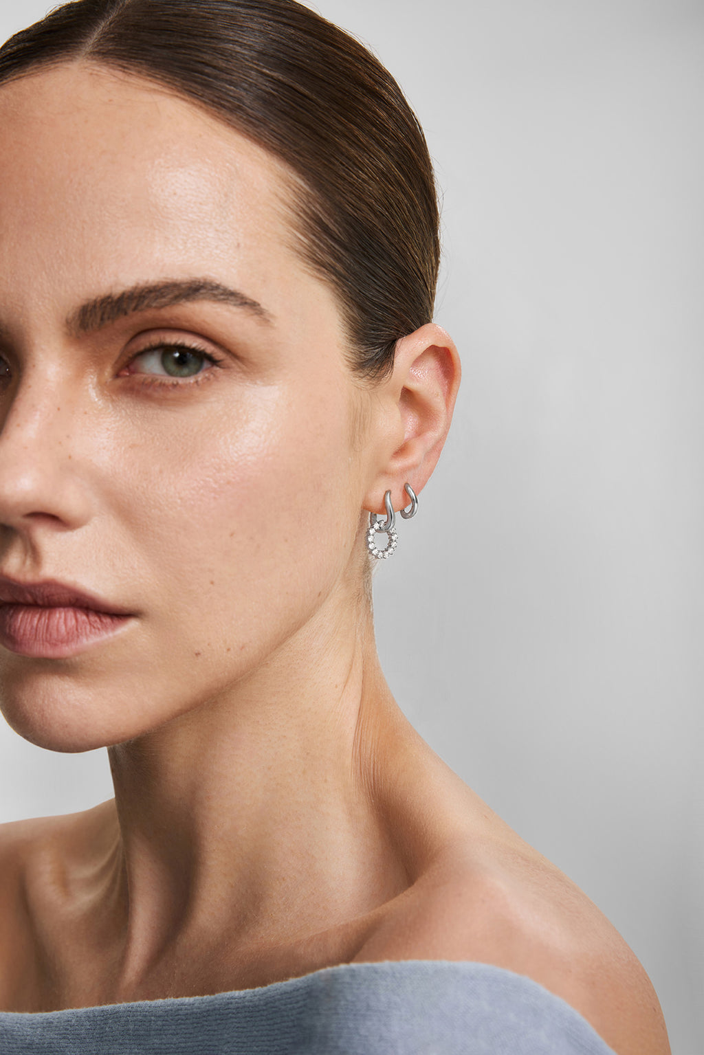 Silver Pavé Interlocked Huggie Hoop Earrings