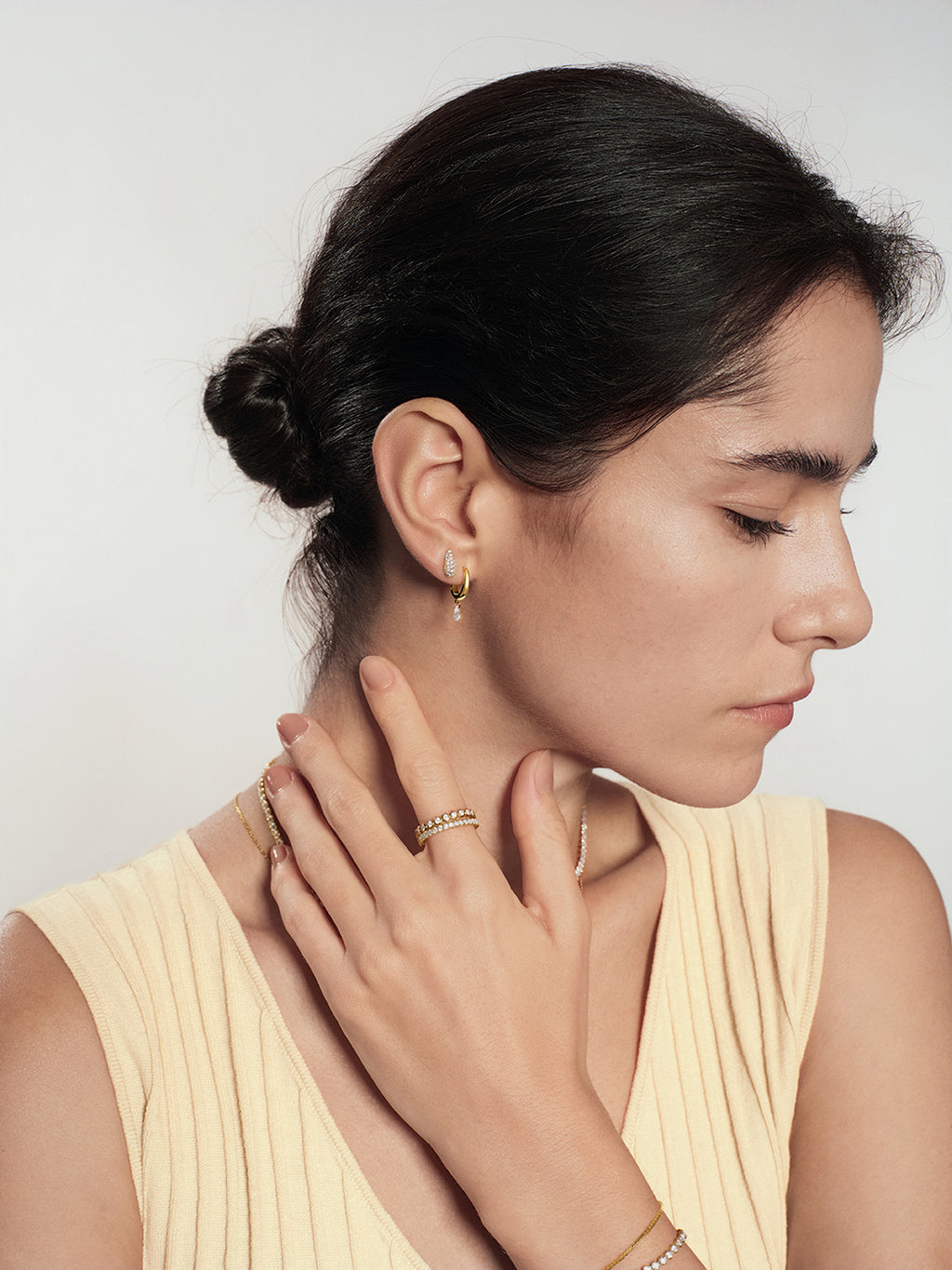 Gold Pavé Dome Stud Earrings – model view