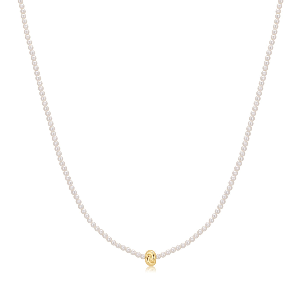 Gold Twist & Glass Pearl Beaded Necklace