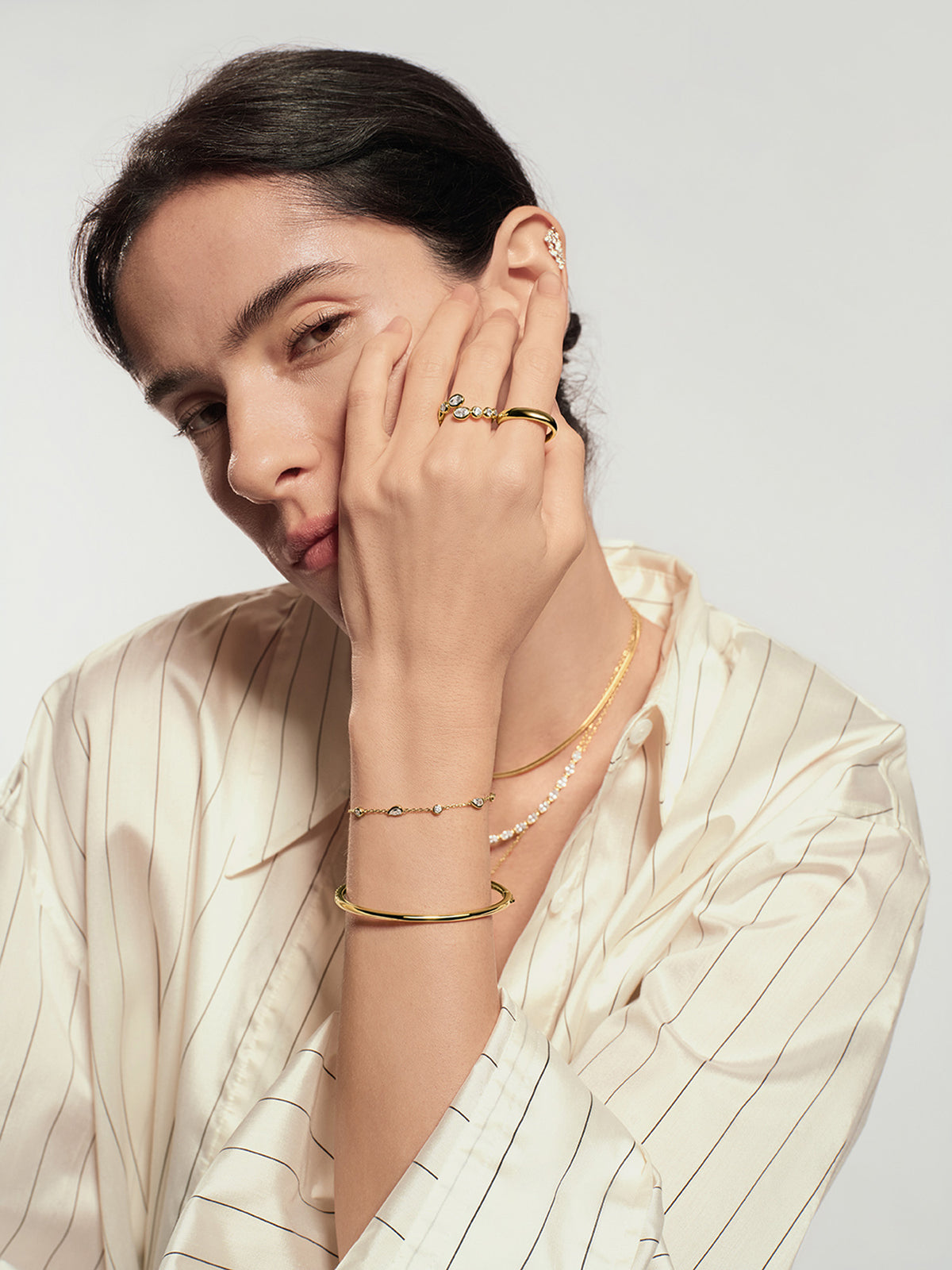 Gold Spiral Adjustable Ring – model view