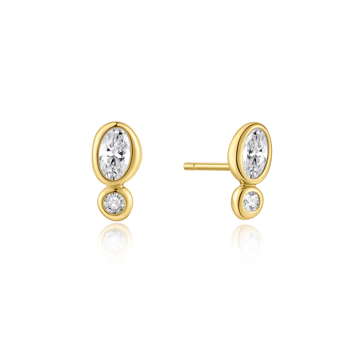 Gold Bezel Organic Pebble & Round Stud Earrings