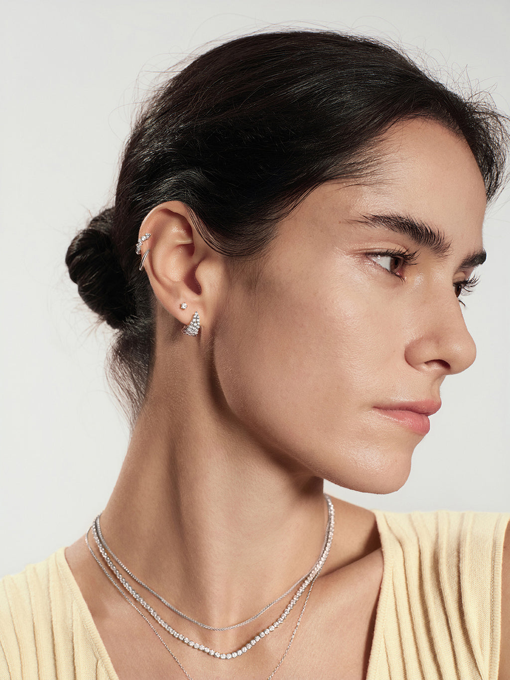 Silver Pavé Openwork Curved Stud Hoop Earrings