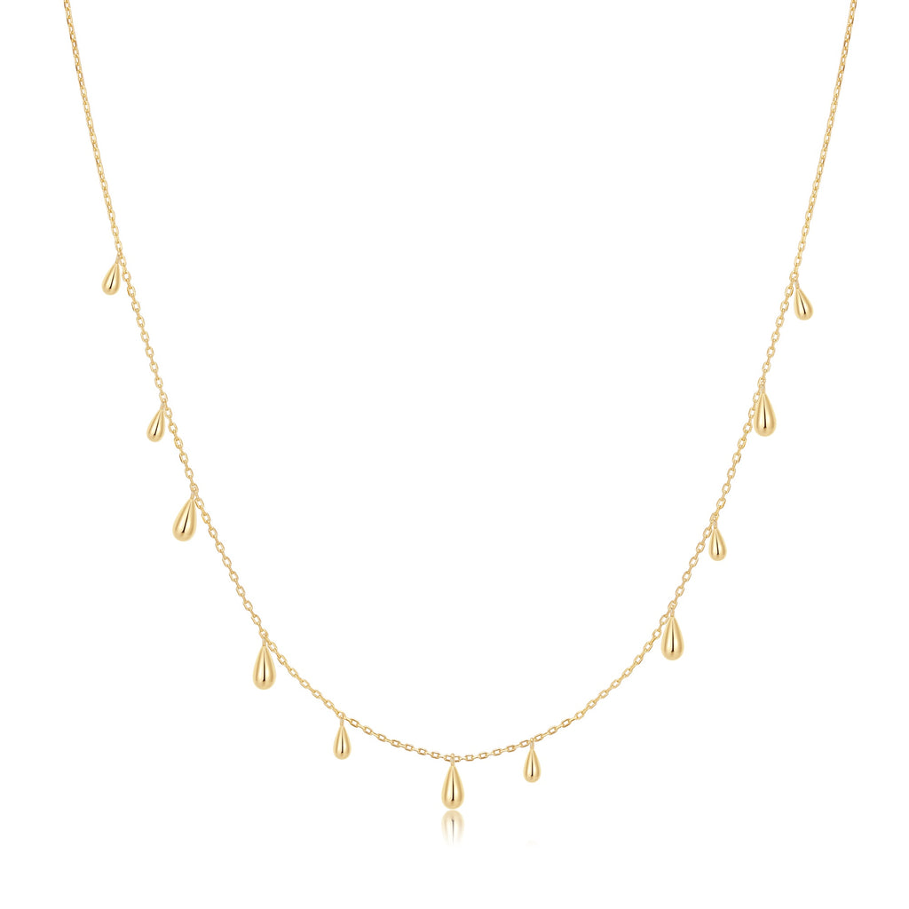 Gold Polished Teardrop Dangle Station Necklace