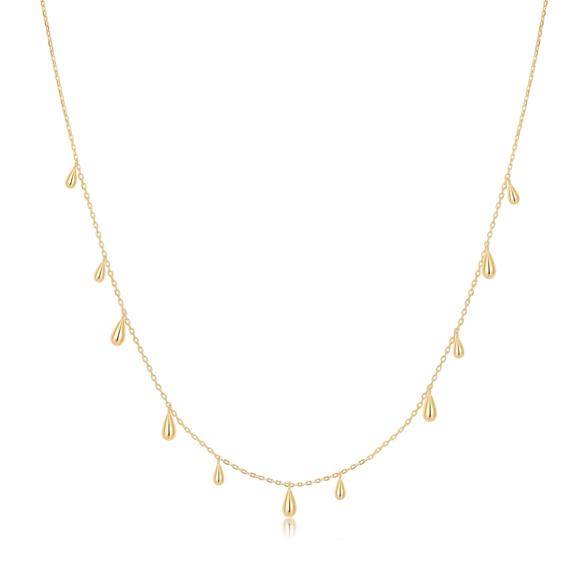 Gold Polished Teardrop Dangle Station Necklace