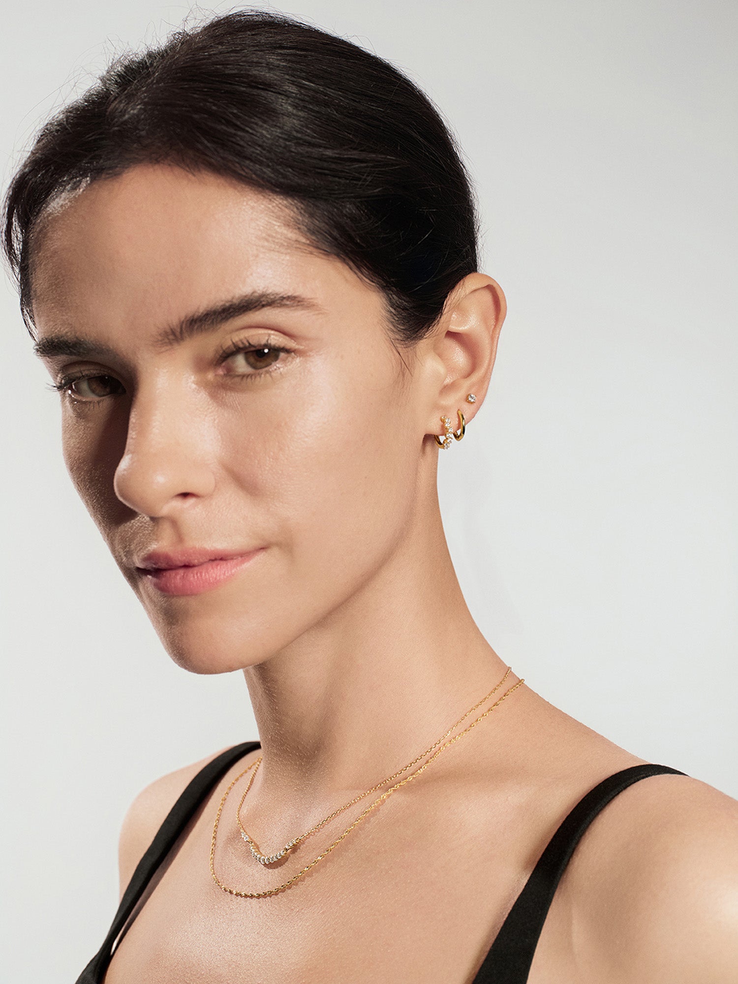 Gold Zig-Zag Pavé Huggie Hoop Earrings
