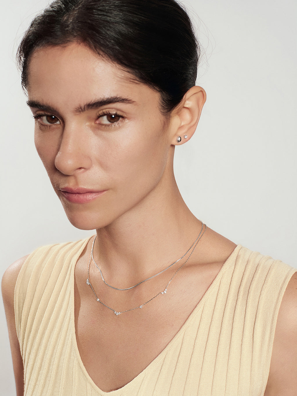 Silver Cluster & Single Station Necklace – model view